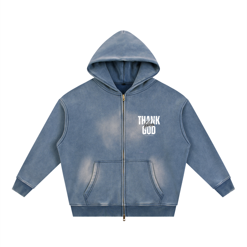 Thank God Zipper Blue Hoodie