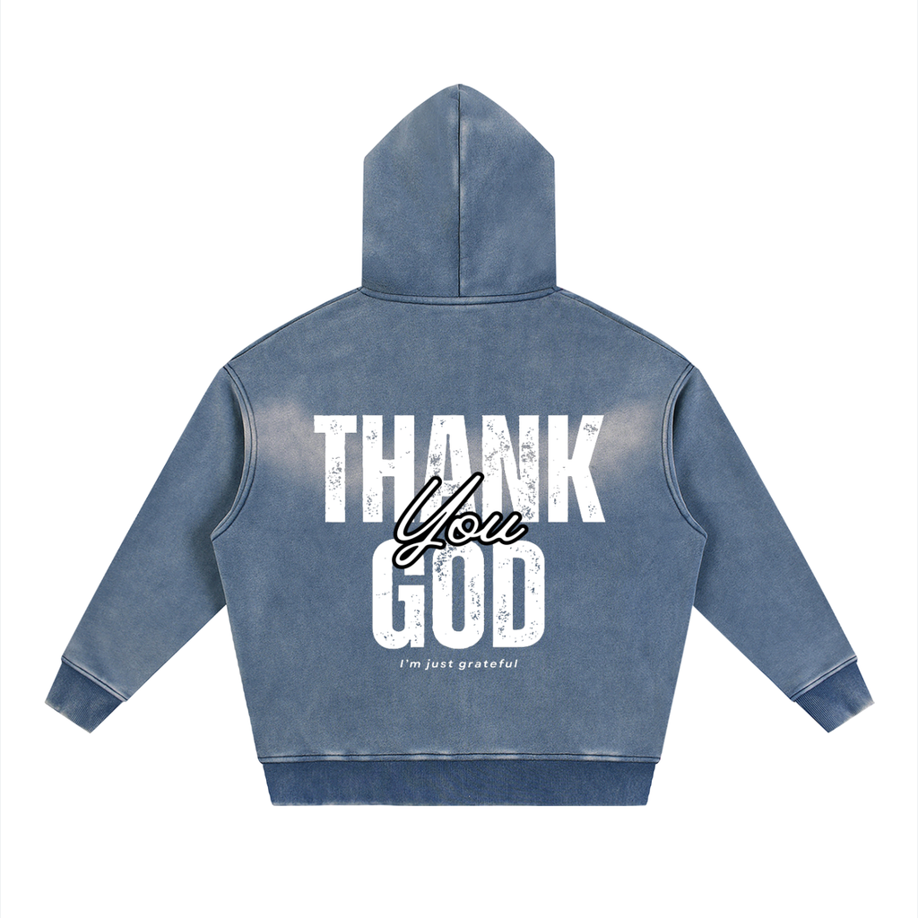 Thank God Zipper Blue Hoodie