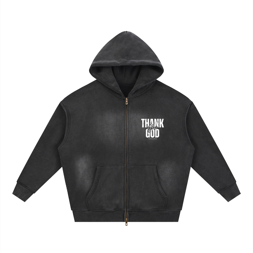 Thank God Zipper Black Hoodie